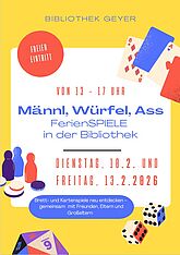 FerienSPIELE in der Bücherei am 10. und 13.02.26 von 13-17 Uhr in der Bücherei