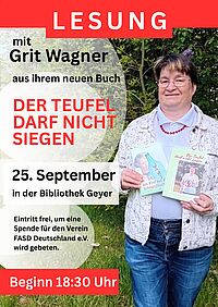 Lesung mit Grit Wagner am 25.09.2026 um 18:30 Uhr in der Bibliothek Geyer, Eintritt frei