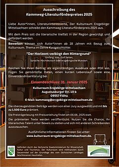 Kammweg-Literaturförderpreis 2025 des Kulturraumes Erz.-Mittelsachsen, Einsendeschluss 31.01.2025