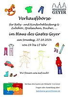 Verkaufsbörse des Schulfördervereins am 27.10.24 im Haus des Gastes Geyer von 14-17 Uhr