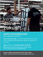 Infoabend bei Marbach: Du erfährst spannende Infos rund  um die Ausbildung bei Marbach in Geyer. Mittwoch, 13.11.2024, 18:00 - 22:00 Uhr